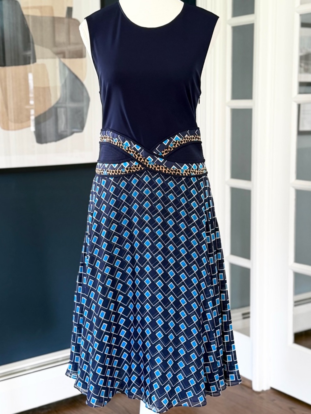 Diane von Furstenberg Rosalie Silk Dress in Blue Midnight Geo Print | Size 8